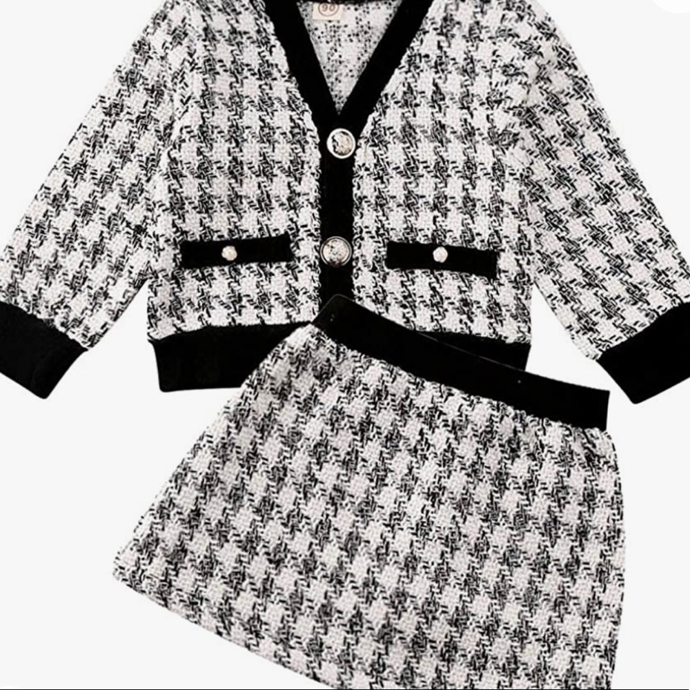 Black & White Plaid Cardigan + Plaid Skirt